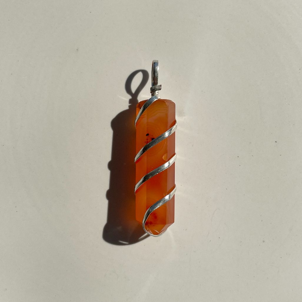 Wire Wrapped Point Pendant - Carnelian Wire Wrapped Point Pendant - Carnelian